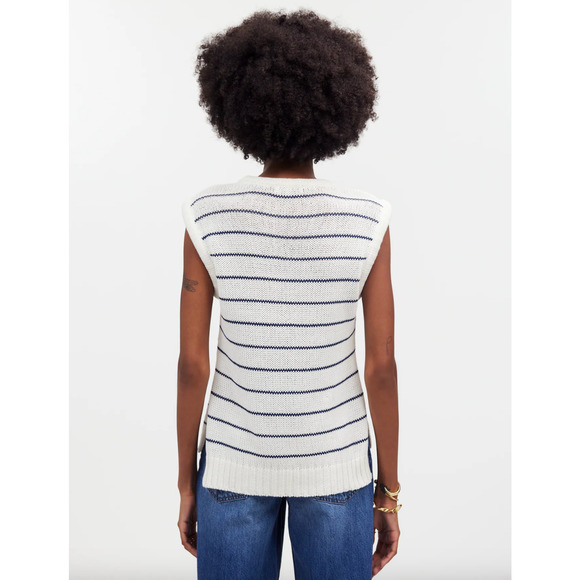 Madewell Puff Trim Sweater Vest Striped Ivory Cotton Linen Preppy XXS NWT - Picture 4 of 14